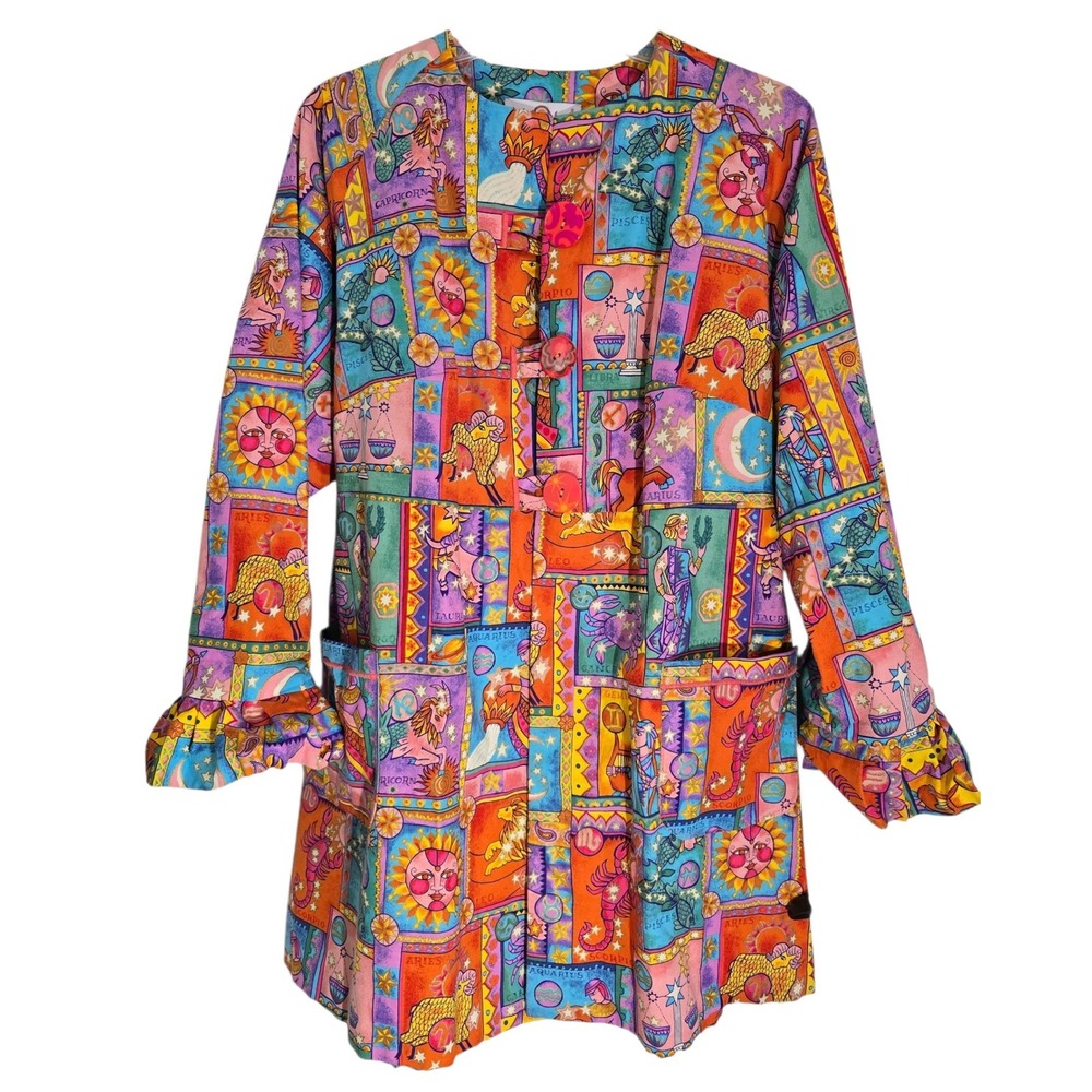 KMH Originals Zodiac Astrology Print‎ Tunic Blazer Multi Color Festival Boho 10
